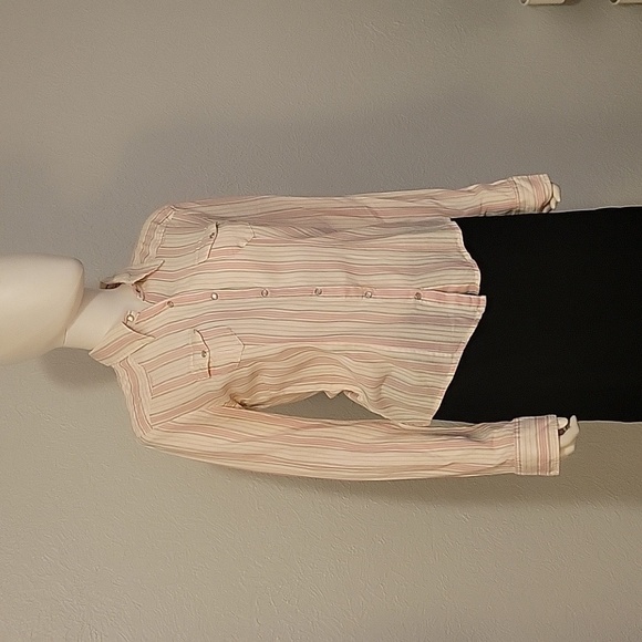 5/$25 COTTON EXPRESS Striped Snap Button Long Sleeve Cowboycore Shirt FLAWED - Picture 2 of 10